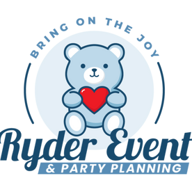 Ryder Event and Party Planning. Bring on the joy. Blue teddy bear holding a red heart